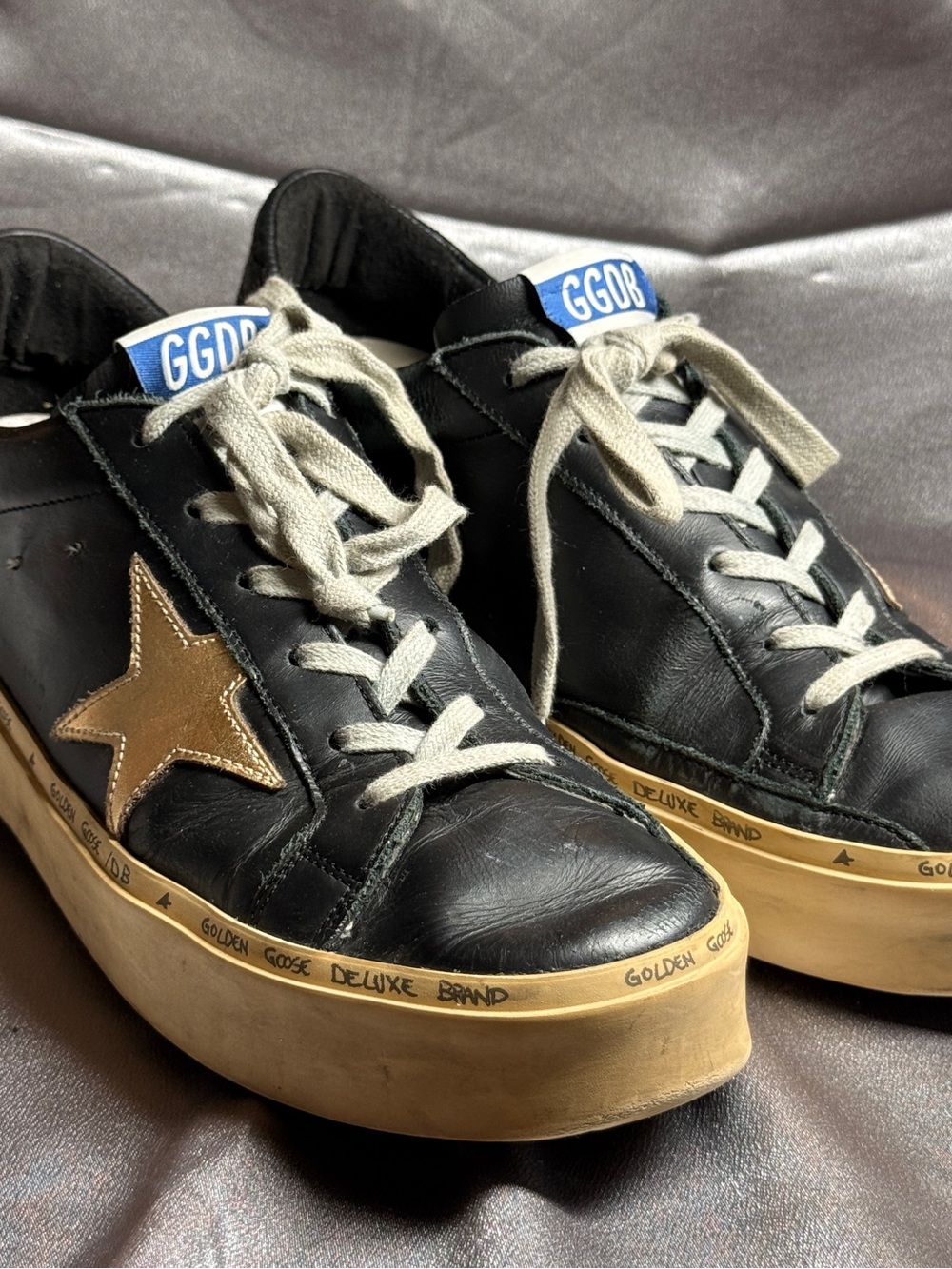 Golden Goose Hi Star Black with Gold Star Leather Sneakers Size 40 US 9.5 to 10
